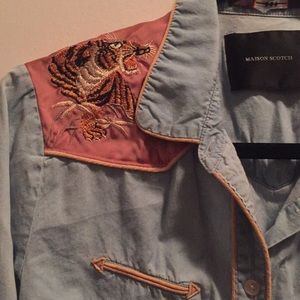 Embroidered chambray button down